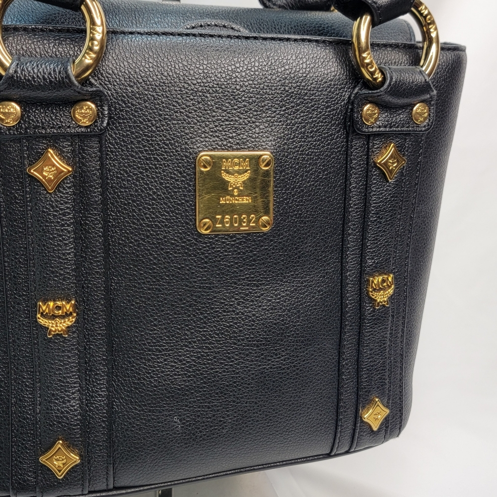 MCM Black Leather Munchen‎ Studded Satchel Tote Bag - Picture 3 of 13
